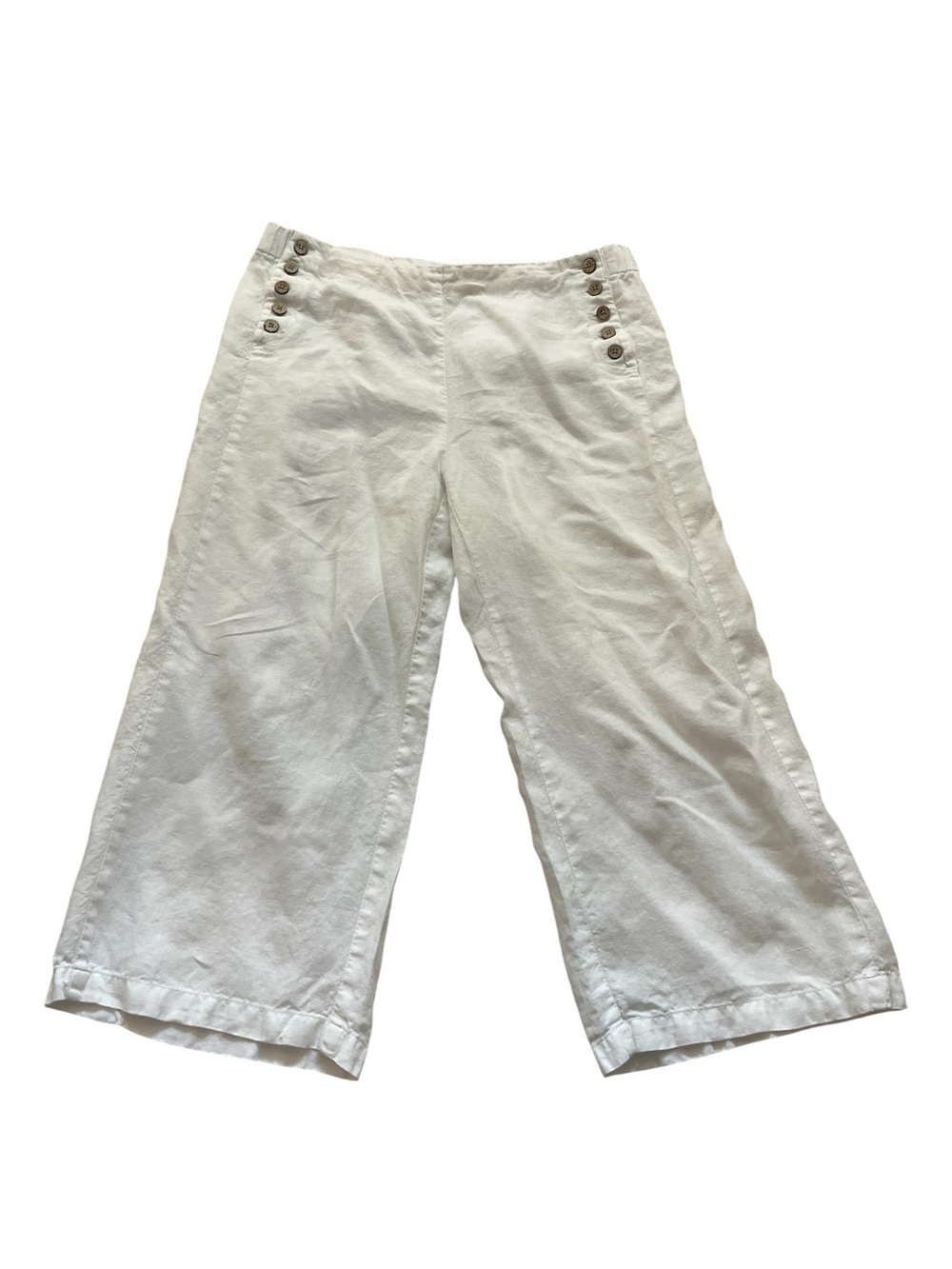 JJILL Linen Sailor Wide Leg Pants Petite Medium White beach